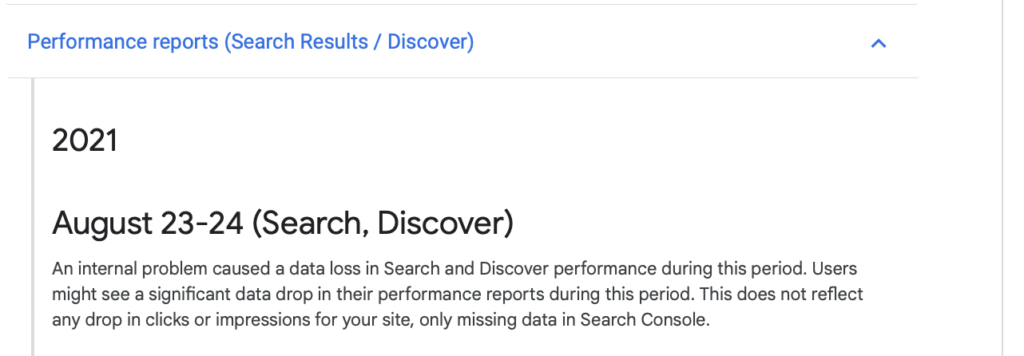 Google Search Console a perdu des données le 23 et 24 août