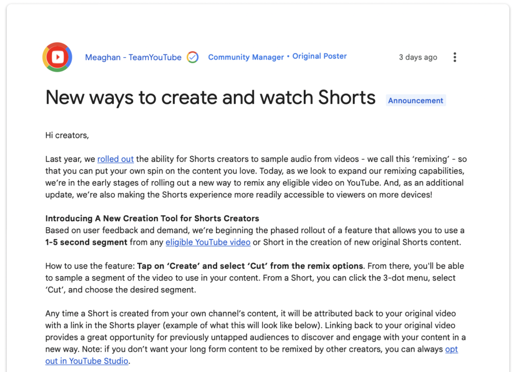 youtube shorts annonce google