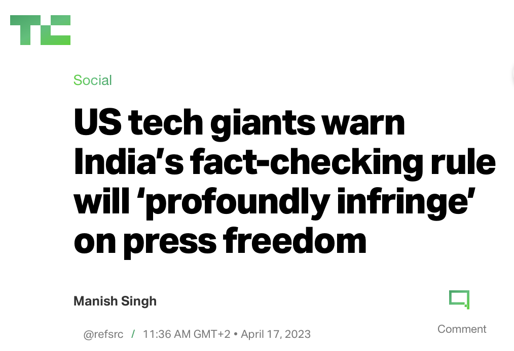 Les géants de la tech américaine s'inquiètent de la règle de vérification des faits en Inde