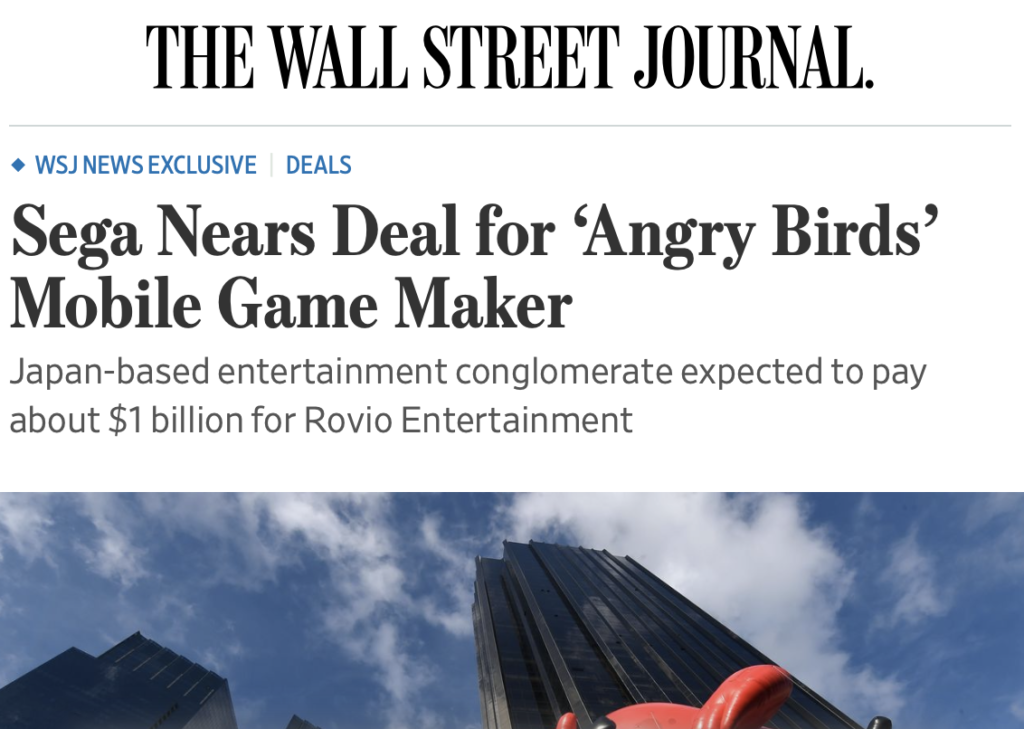 Selon The Washington Post, Angry Birds serait en passe d'être racheté pour 1 milliard de dollar par l'éditeur de jeux-vidéo SEGA.