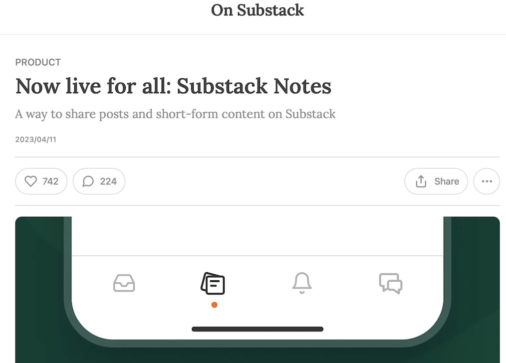 Substack lance Notes