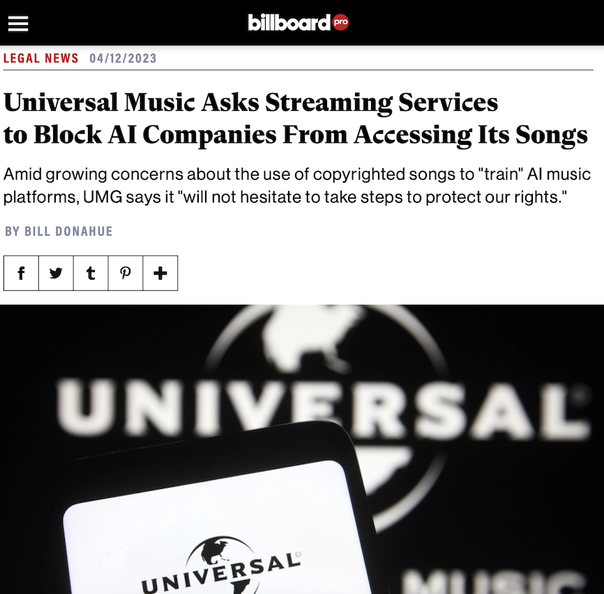Universal Music demande à Apple Music et Spotify de stopper les sociétés d'IA d'accéder à leur titres pour entraîner les modèles 